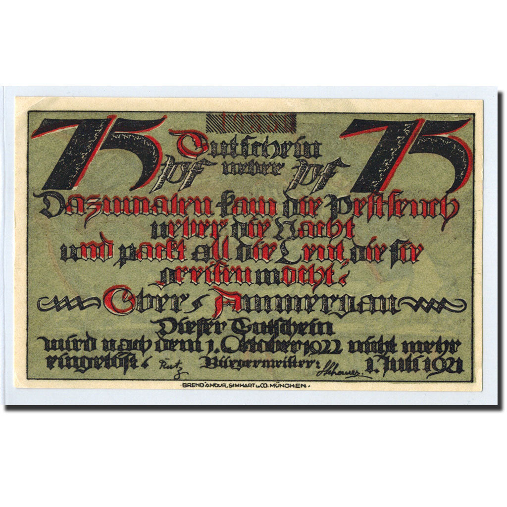 Banknote, Germany, Oberammergau, 75 Pfennig, squelette, 1921, 1921-07-01