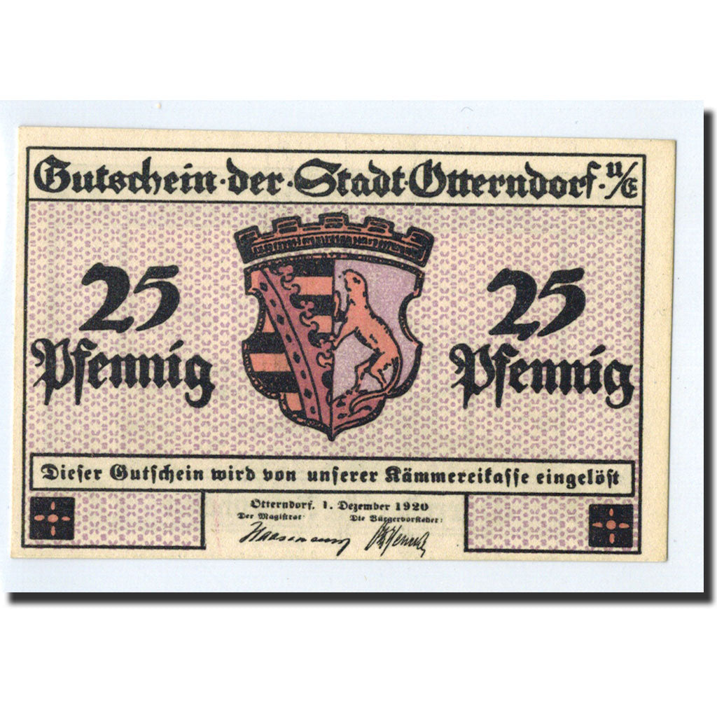 Banknote, Germany, Otterndorf a. Elbe Stadt, 25 Pfennig, Ecusson, 1920