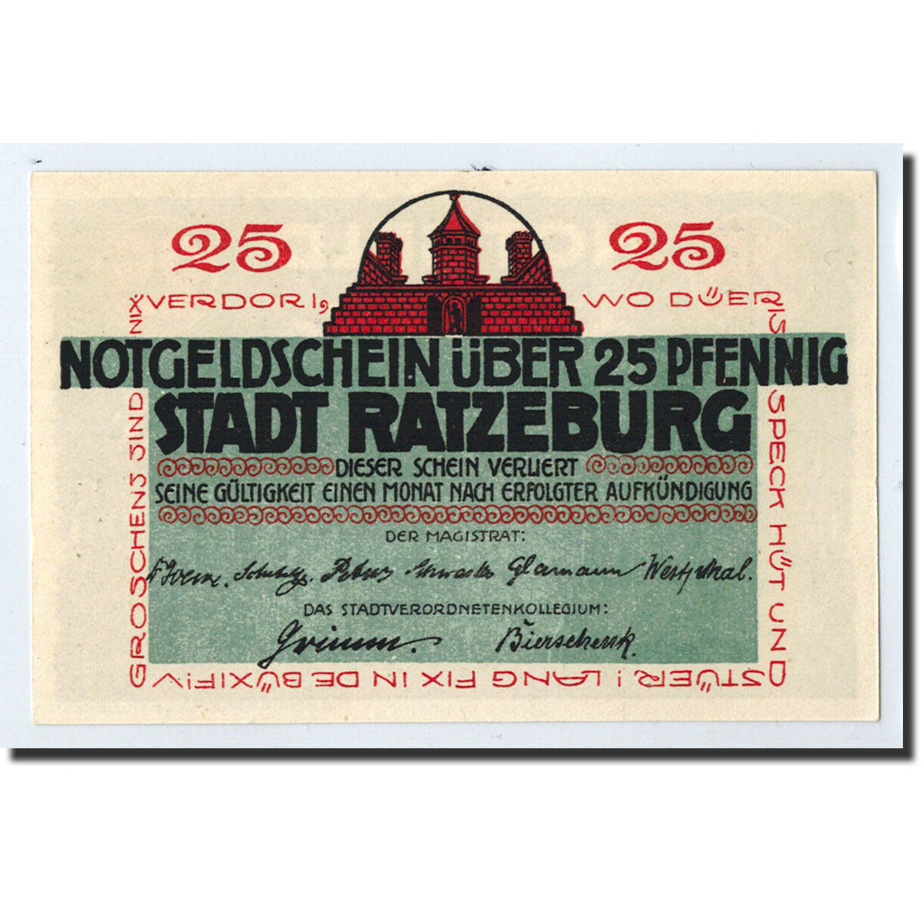Banknote, Germany, Ratzeburg, 25 Pfennig, paysage, O.D, Undated, UNC(63)