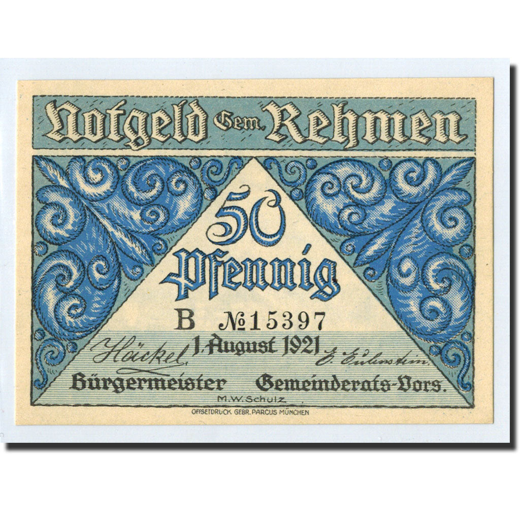 Banknote, Germany, Rehmen, 50 Pfennig, Maison, 1921, 1921-08-01, UNC(63)