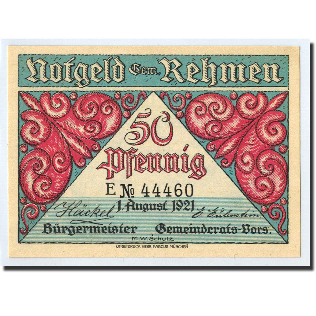 Banconote, Germania, Rehmen, 50 Pfennig, lac, 1921, 1921-08-01, SPL, Mehl:1108