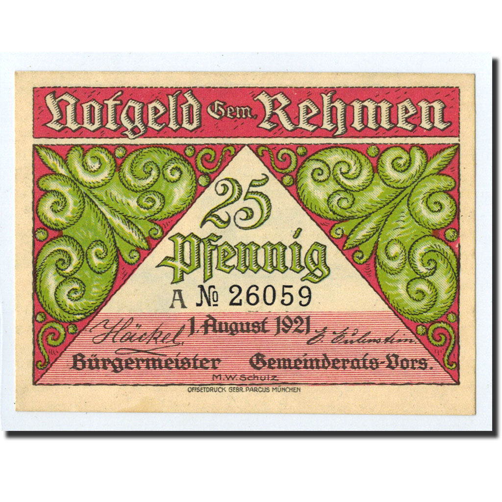 Banknote, Germany, Rehmen, 25 Pfennig, paysage, 1921, 1921-08-01, UNC(63)
