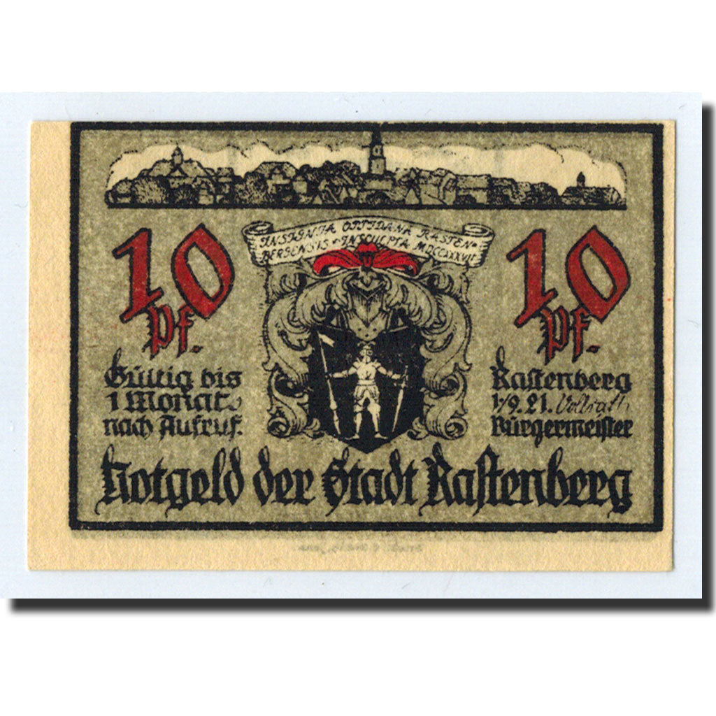 Banknote, Germany, Rastenberg, 10 Pfennig, porte, 1921, 1921-09-01, UNC(63)