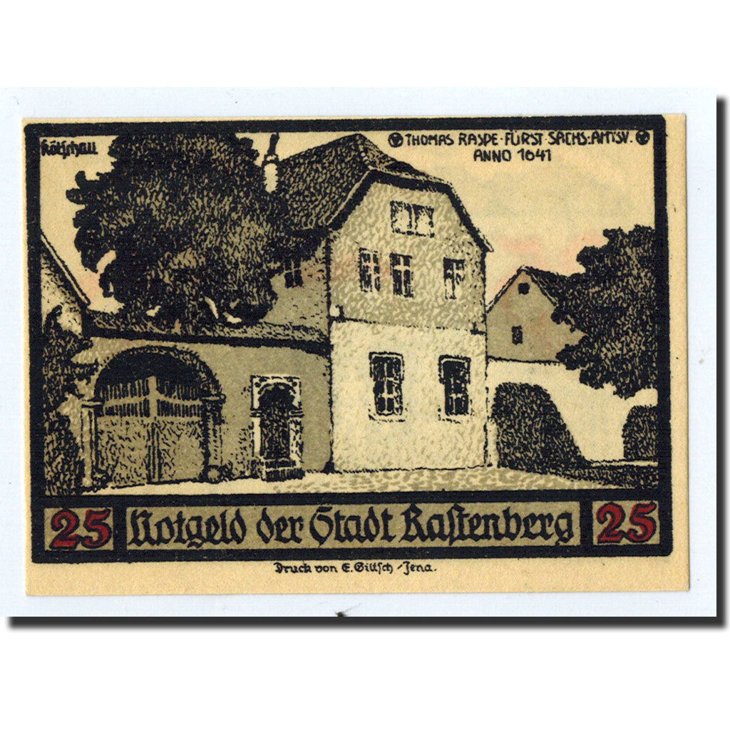 Banknote, Germany, Rastenberg, 25 Pfennig, Maison, 1921, 1921-09-01, UNC(63)