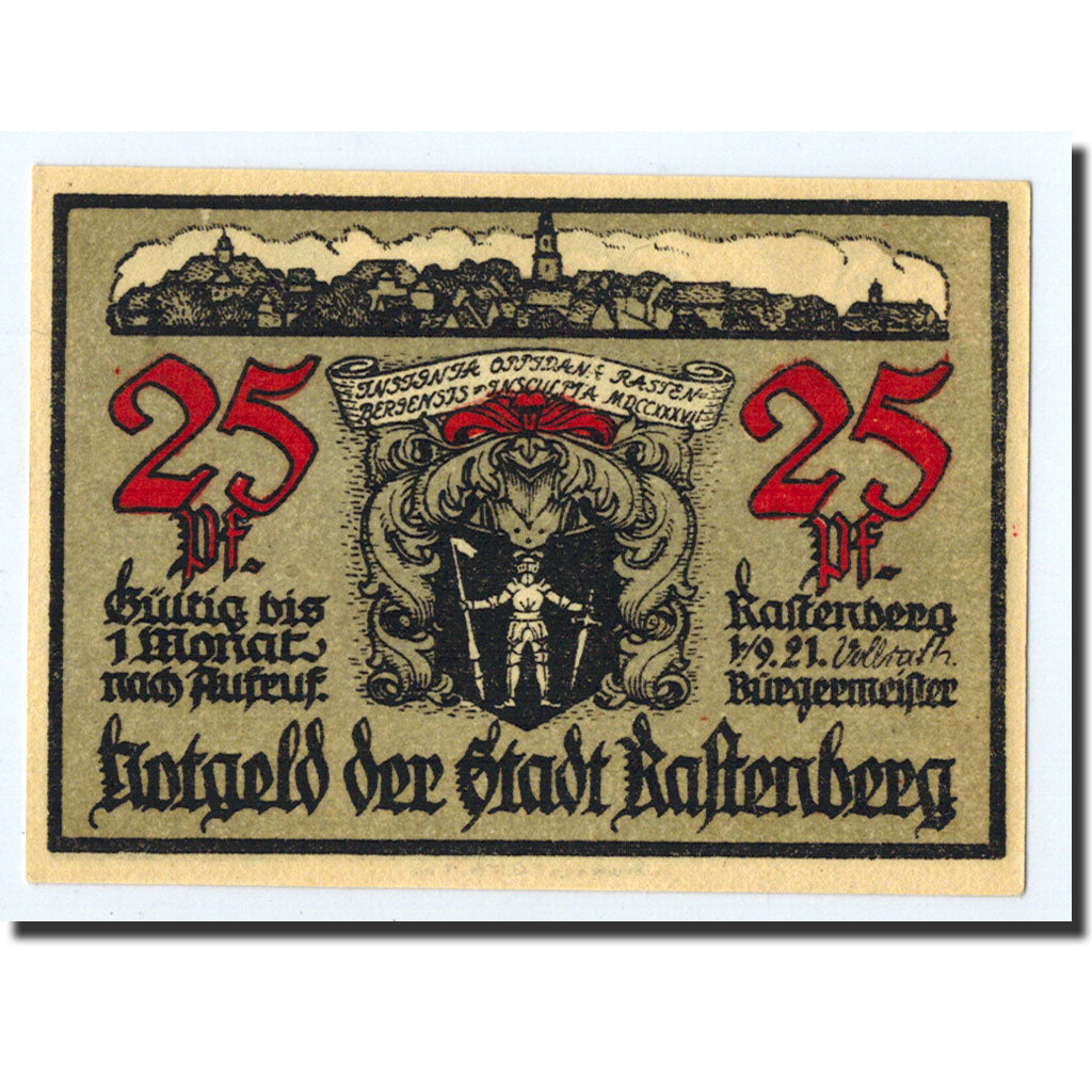 Banknote, Germany, Rastenberg, 25 Pfennig, escalier, 1921, 1921-09-01, UNC(63)