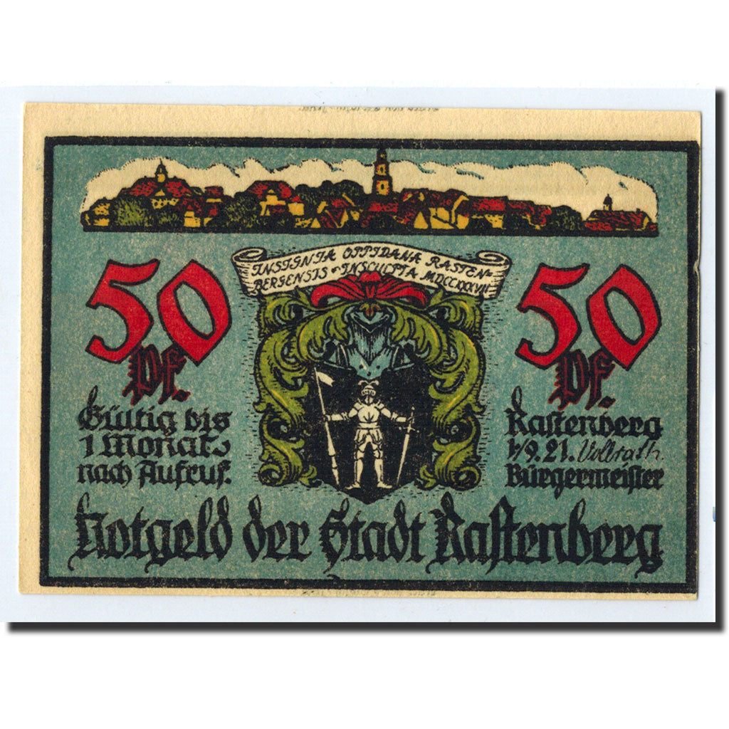 Billet, Allemagne, Rastenberg, 50 Pfennig, château, 1921, 1921-09-01, SPL