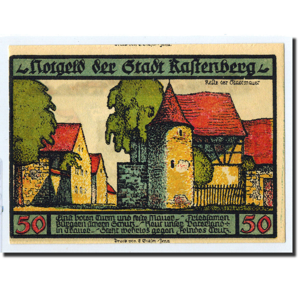 Billet, Allemagne, Rastenberg, 50 Pfennig, château, 1921, 1921-09-01, SPL