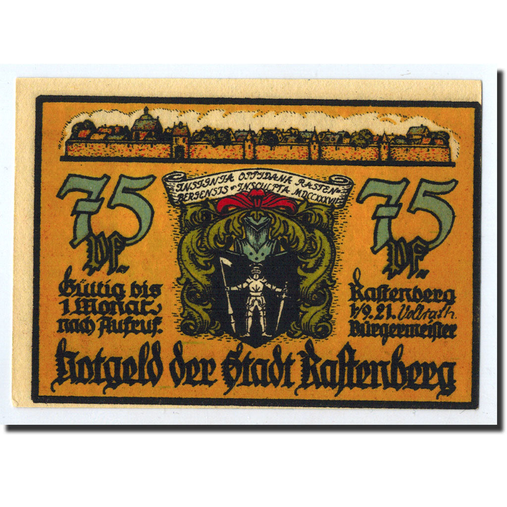 Banknote, Germany, Rastenberg, 75 Pfennig, paysage, 1921, 1921-09-01, UNC(63)