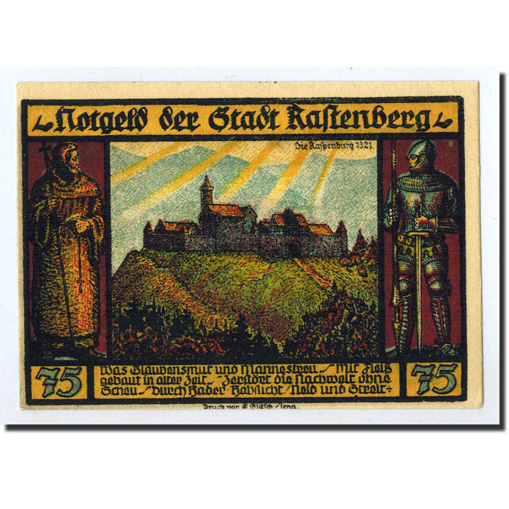Banknote, Germany, Rastenberg, 75 Pfennig, paysage, 1921, 1921-09-01, UNC(63)