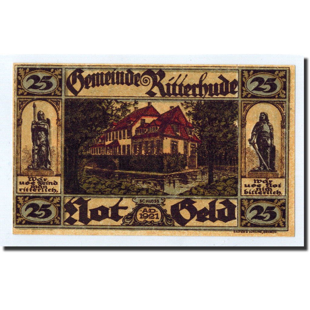 Banknote, Germany, Ritterhude, 25 Pfennig, château, 1921, Undated, UNC(63)