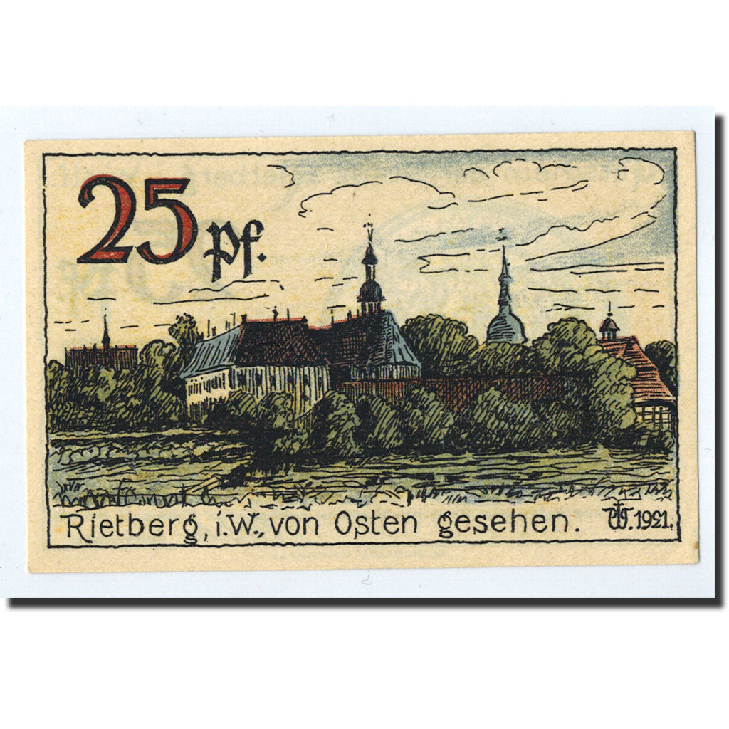 Banknote, Germany, Rietberg, 25 Pfennig, paysage, 1921, 1921-05-12, UNC(63)