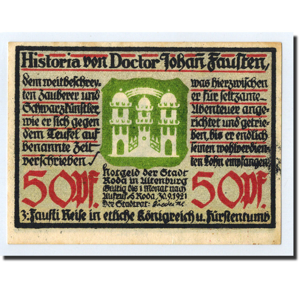 Banknote, Germany, Roda, 50 Pfennig, cavalier, 1921, 1921-09-30, UNC(63)