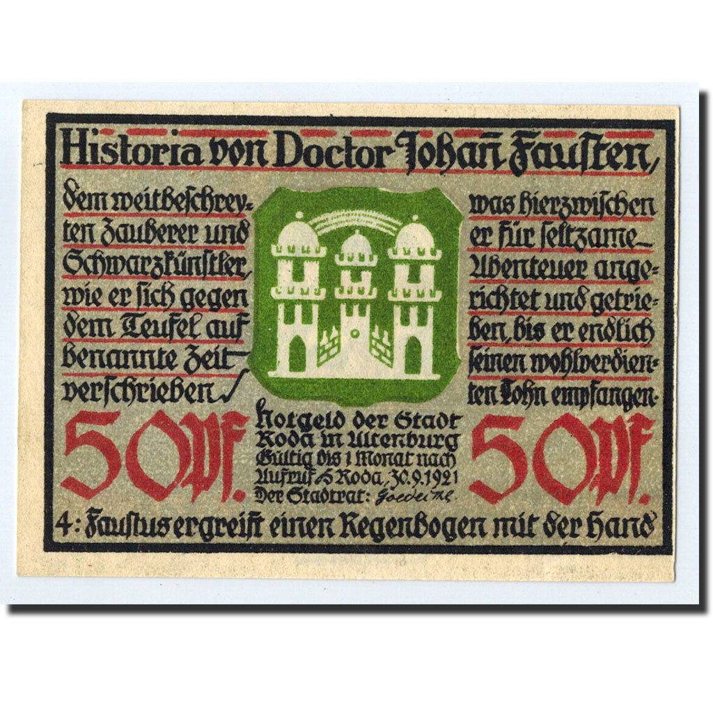 Banknote, Germany, Roda, 50 Pfennig, paysage, 1921, 1921-09-30, UNC(63)