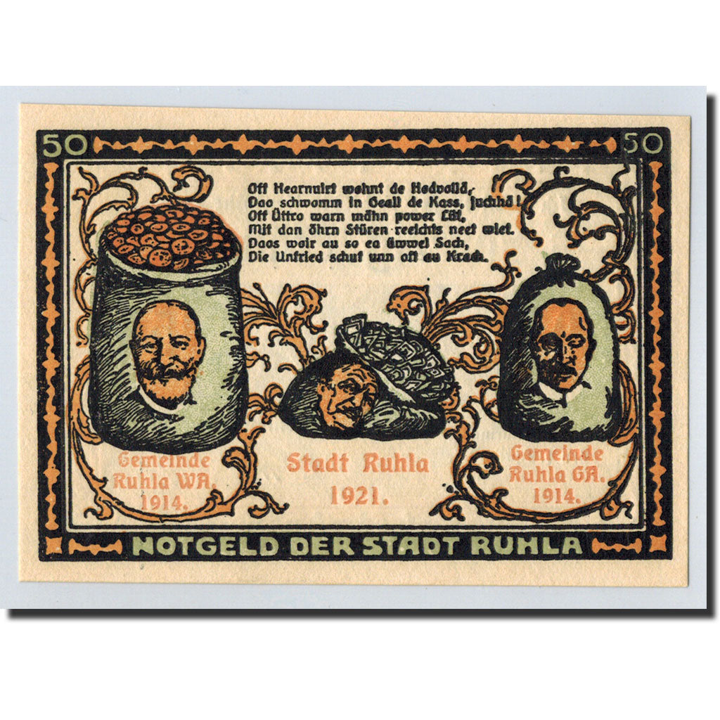 Banknote, Germany, Ruhla, 50 Pfennig, portrait, 1921, 1921-04-01, UNC(63)