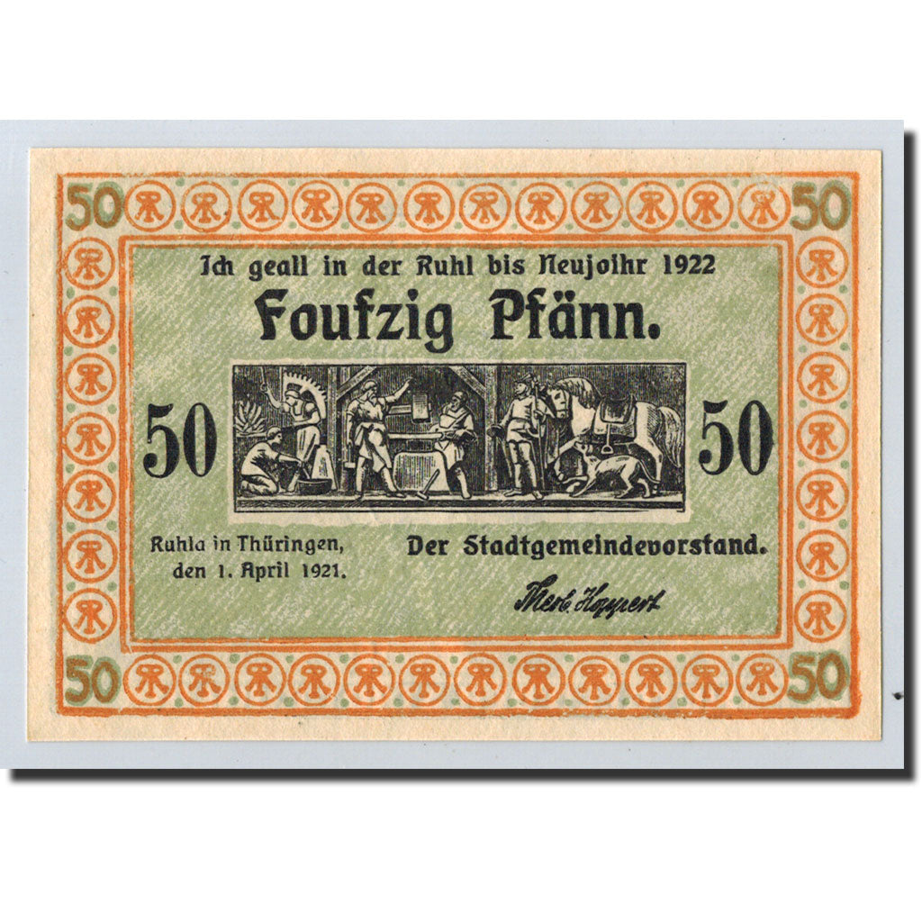 Banconote, Germania, Ruhla, 50 Pfennig, personnage, 1921, 1921-04-01, SPL