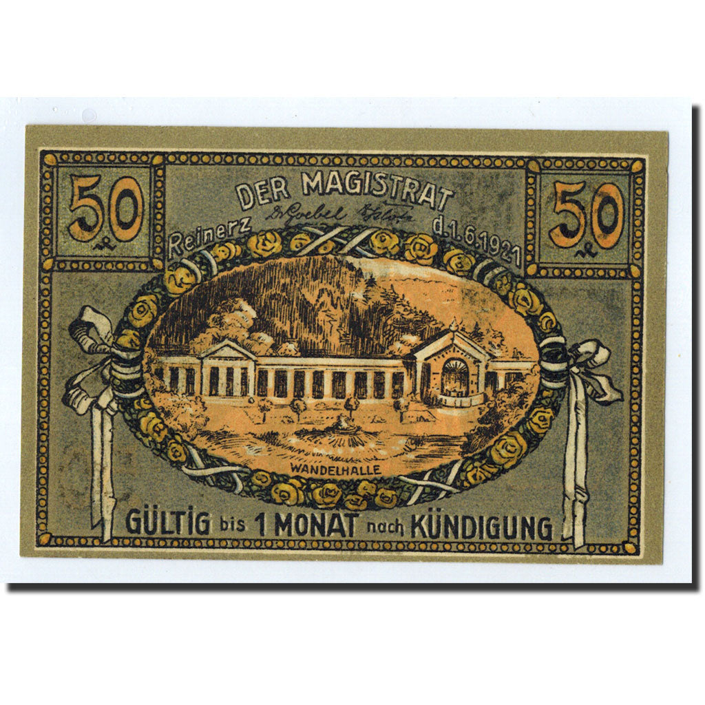 Banknote, Germany, Reinerz, 50 Pfennig, Monument, 1921, 1921-07-01, UNC(63)