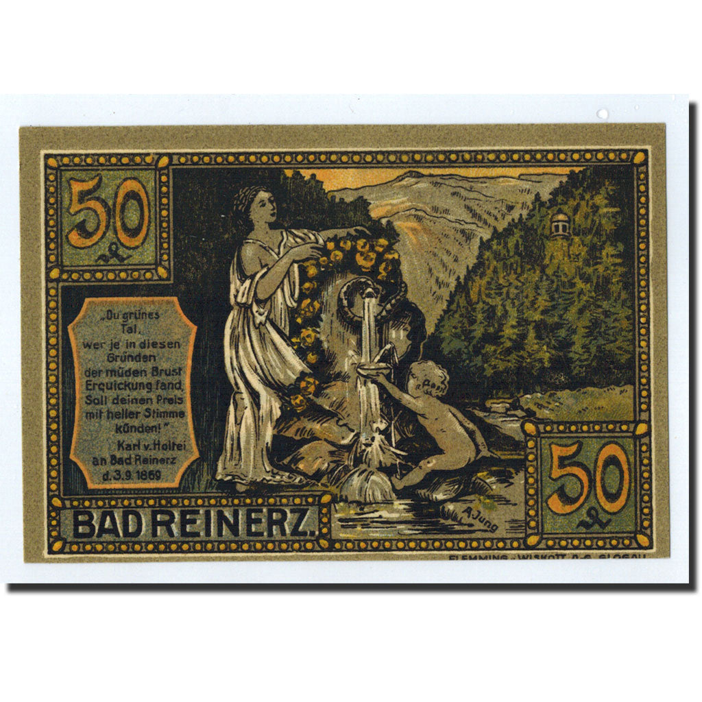 Banknote, Germany, Reinerz, 50 Pfennig, Monument, 1921, 1921-07-01, UNC(63)