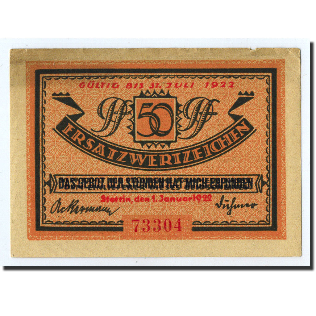 Billet, Allemagne, Stettin, 50 Pfennig, Port, 1922, 1922-01-01, SPL, Mehl:1270.3