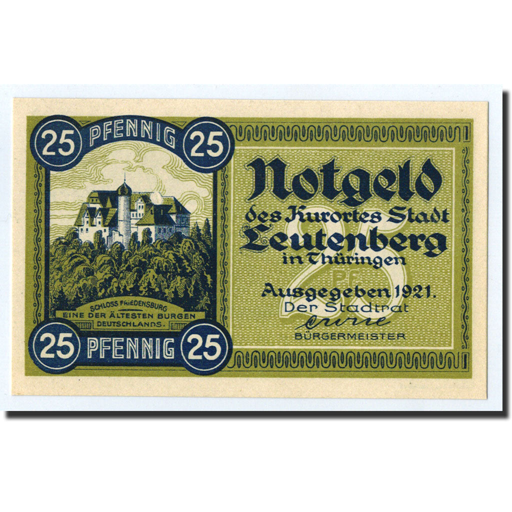Banknote, Germany, Leutenberg, 25 Pfennig, château, 1921, Undated, UNC(63)