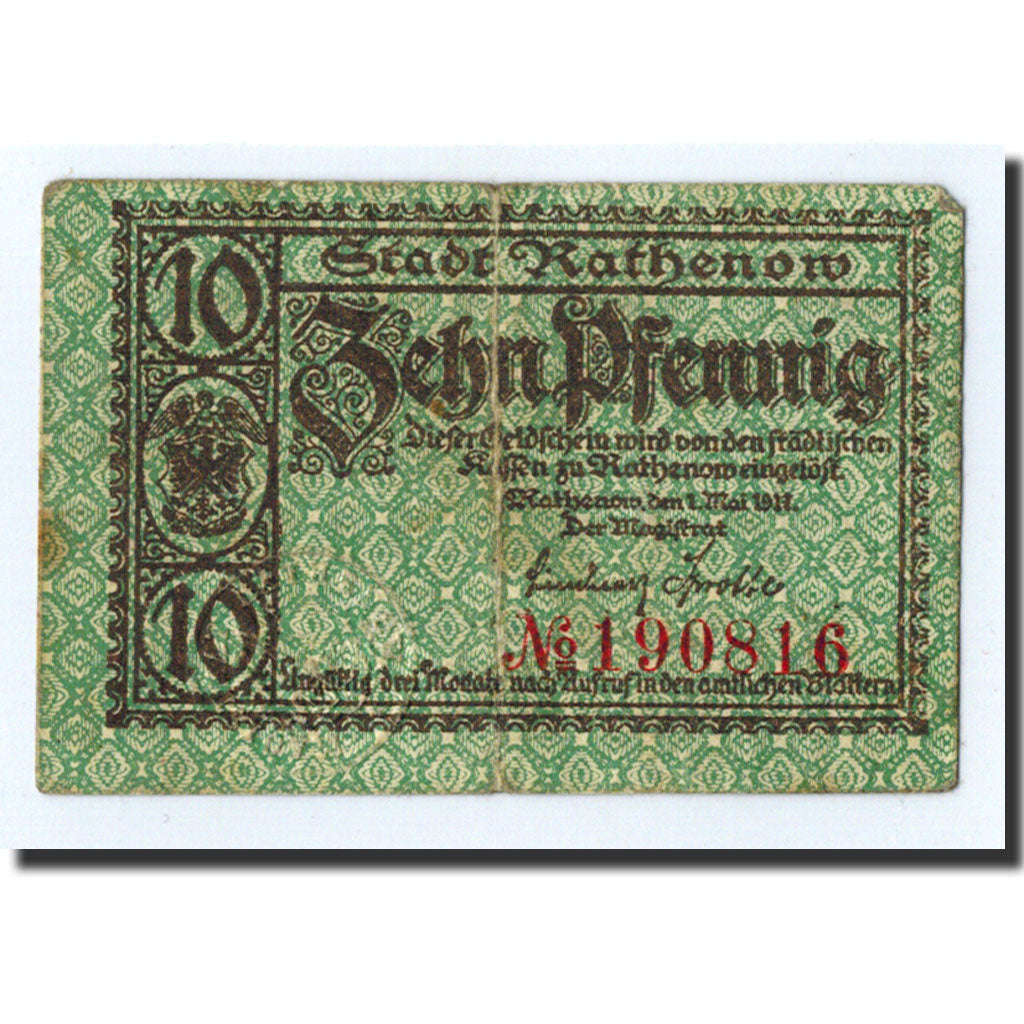 Banknote, Germany, Rathenow, 10 Pfennig, Ecusson, 1921, 1921-01-01, UNC(63)