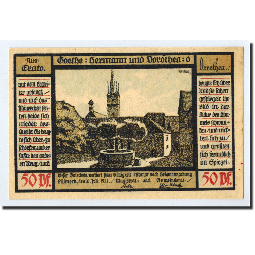 Banknote, Germany, Possneck, 50 Pfennig, personnage, 1921, 1921-07-31, UNC(63)