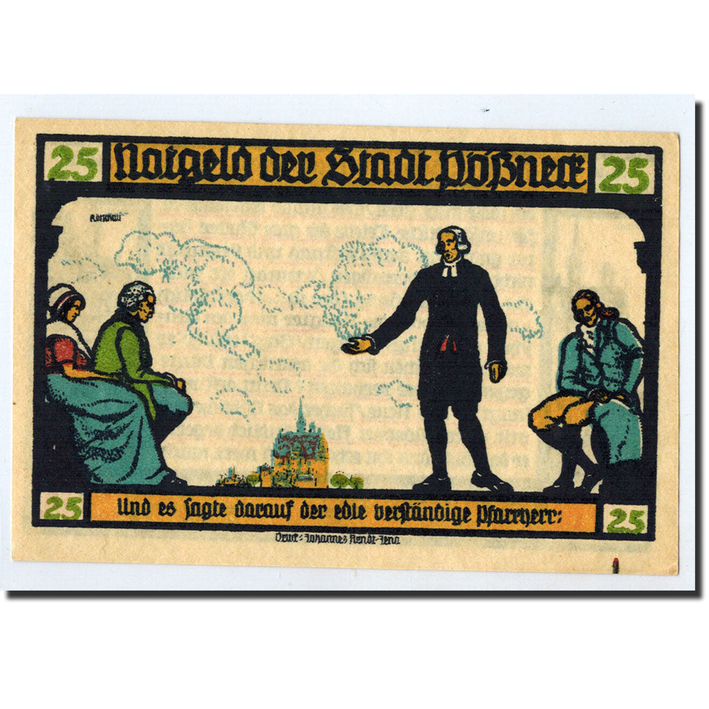 Banknote, Germany, Possneck, 25 Pfennig, personnage, 1921, 1921-07-31, UNC(63)
