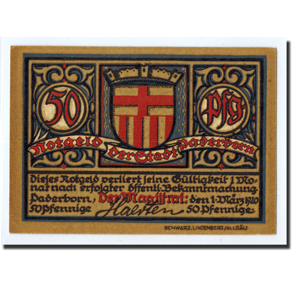 Banknote, Germany, Paderborn, 50 Pfennig, château, 1920, 1920-03-01, UNC(63)