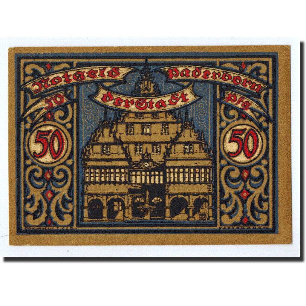 Banknote, Germany, Paderborn, 50 Pfennig, château, 1920, 1920-03-01, UNC(63)