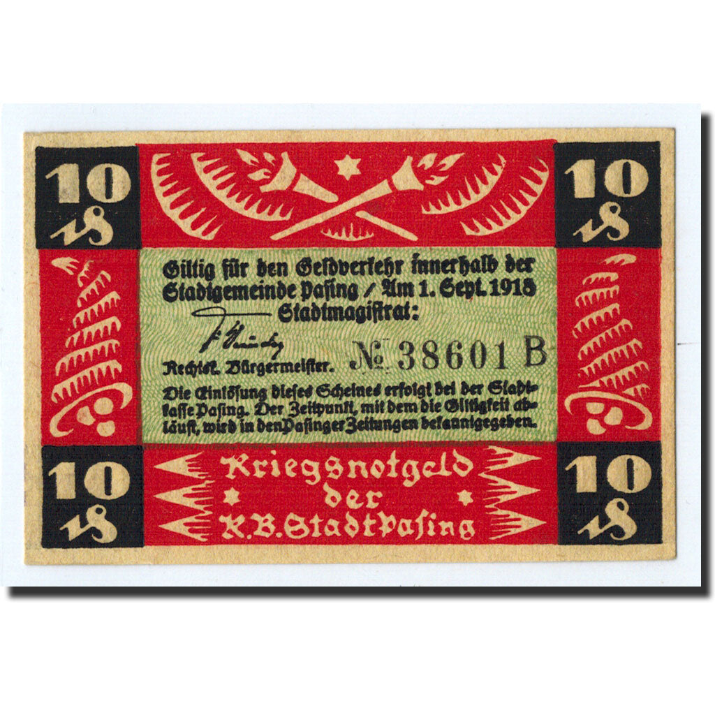 Banknote, Germany, Pasing Stadt, 10 Pfennig, tour, 1918, 1918-09-01, UNC(63)