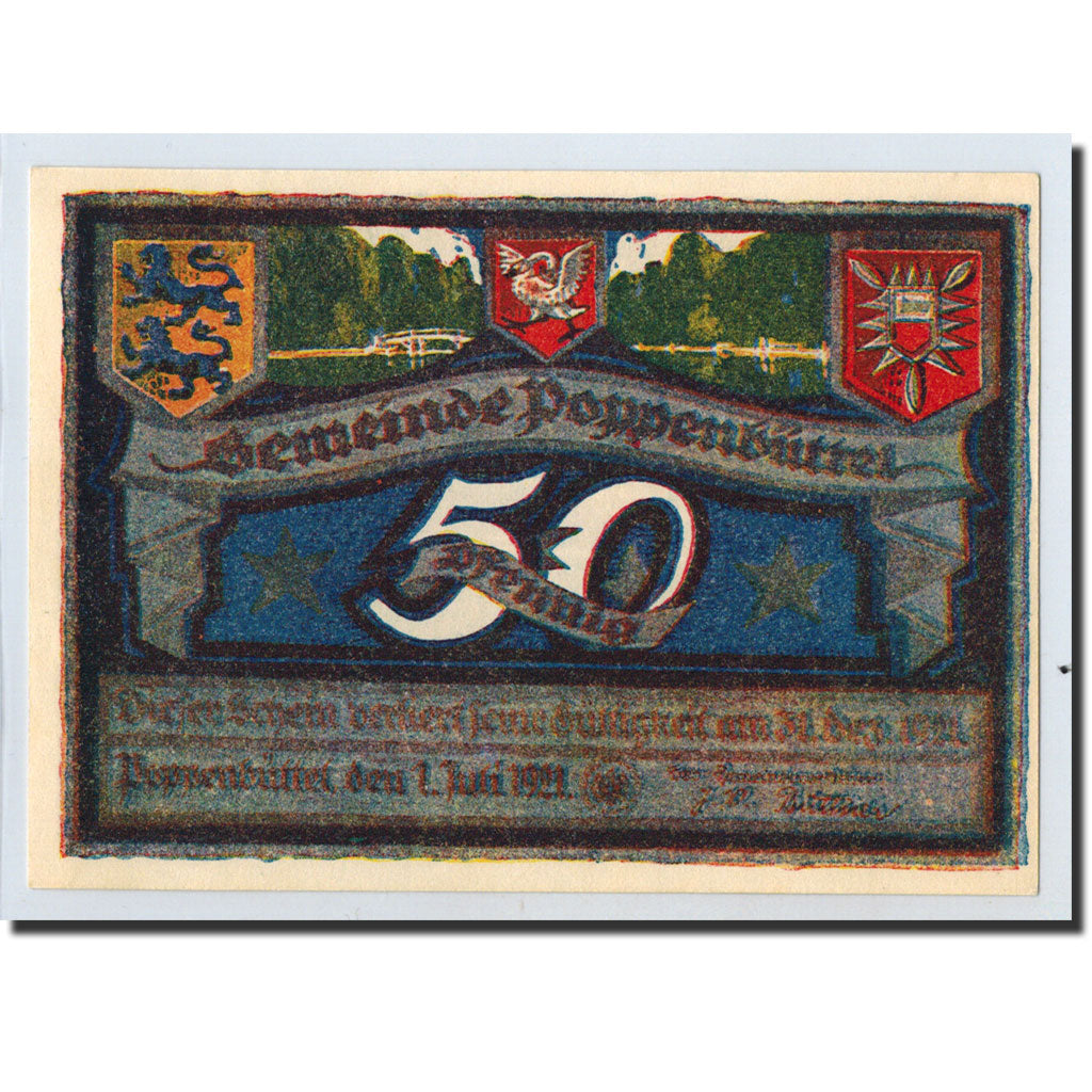 Banconote, Germania, Poppenbüttel, 50 Pfennig, paysage, 1921, 1921-07-01, SPL