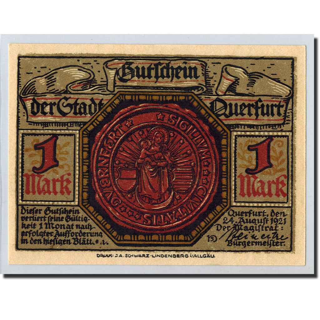 Banknote, Germany, Querfurt, 1 Mark, château, 1921, 1921-08-24, UNC(63)