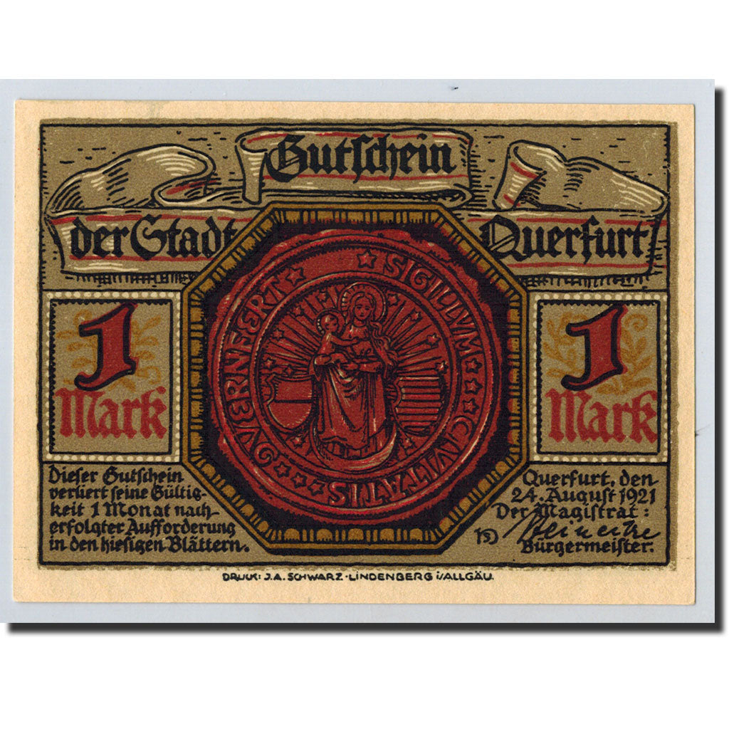 Billet, Allemagne, Querfurt, 1 Mark, paysage, 1921, 1921-08-24, SPL, Mehl:1090.1