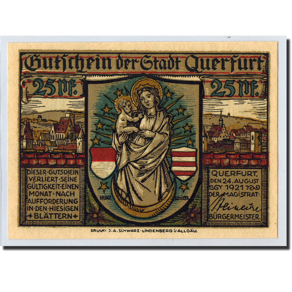 Banknote, Germany, Querfurt, 25 Pfennig, Ecusson, 1921, 1921-08-24, UNC(63)