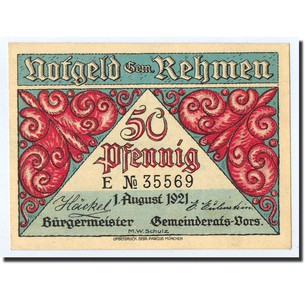 Billet, Allemagne, Rehmen, 50 Pfennig, personnage, 1921, 1921-08-01, SPL