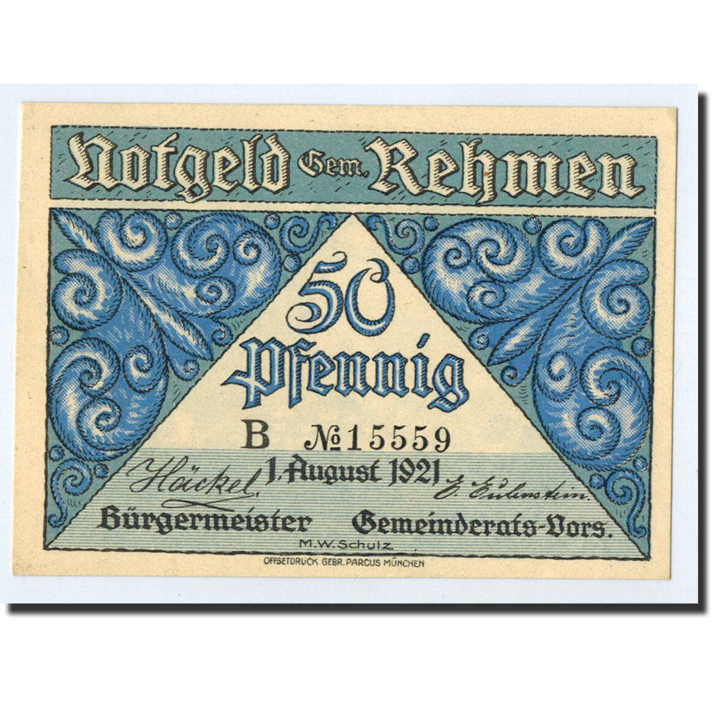 Banknote, Germany, Rehmen, 50 Pfennig, paysage, 1921, 1921-08-01, UNC(63)