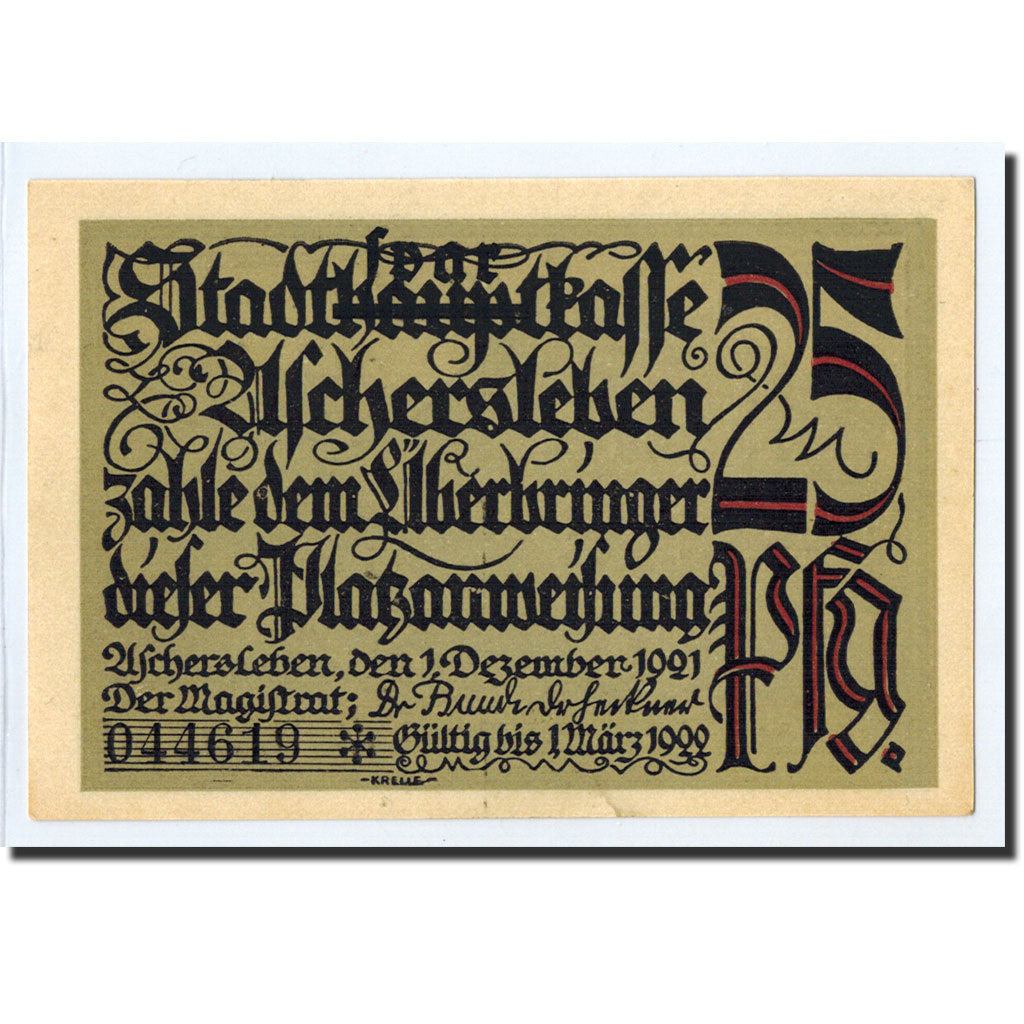 Banknote, Germany, Aschersleben, 25 Pfennig, Batiment, 1921, 1921-12-01