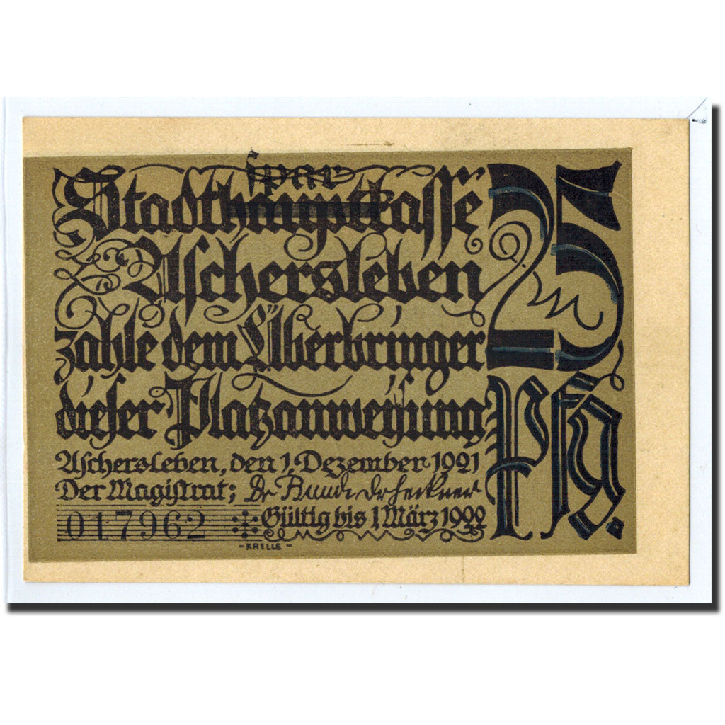 Banknote, Germany, Aschersleben, 25 Pfennig, Animaux, 1921, 1921-12-01, UNC(63)