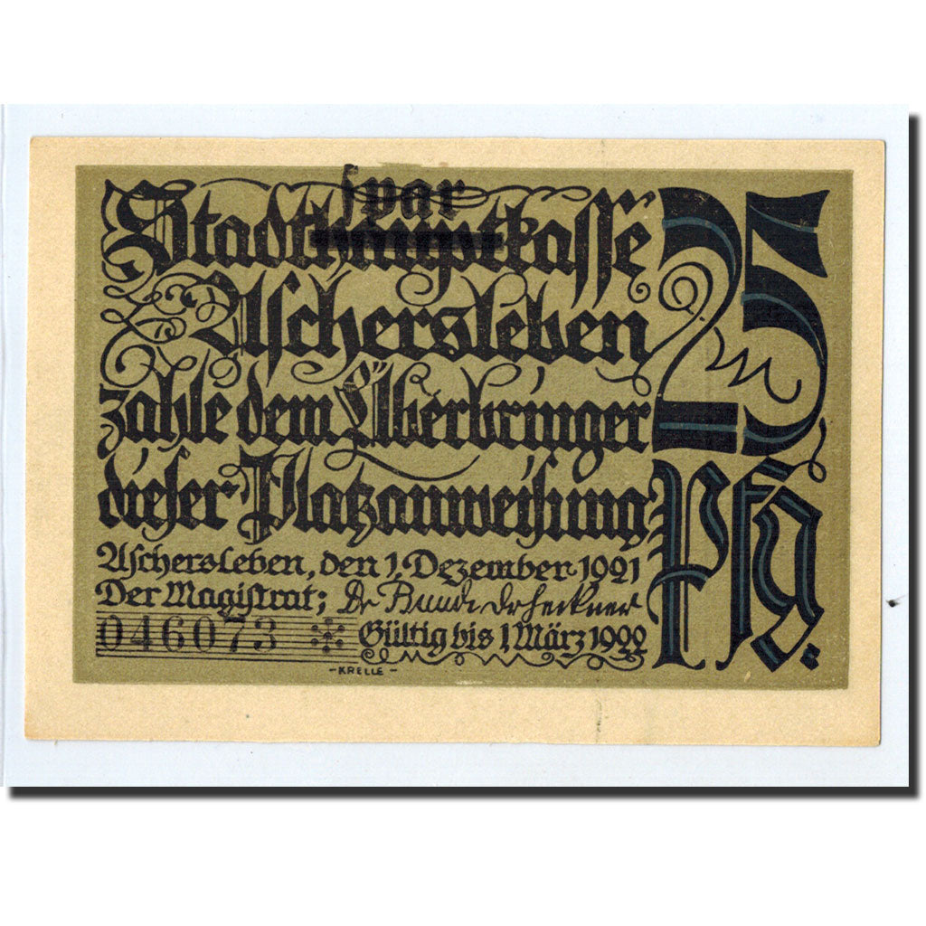 Banknote, Germany, Aschersleben, 25 Pfennig, paysage, 1921, 1921-12-01, UNC(63)