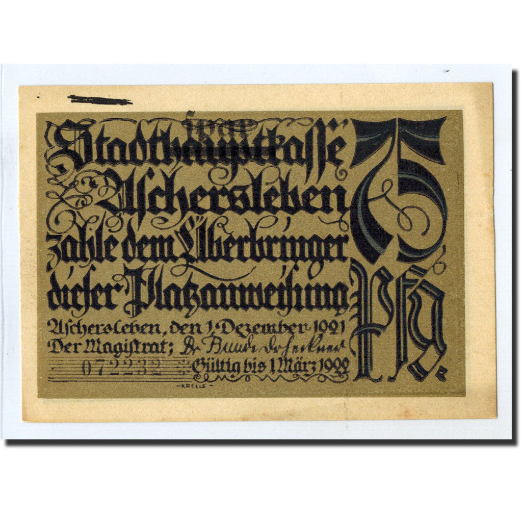 Banknote, Germany, Aschersleben, 75 Pfennig, personnage, 1921, 1921-12-01