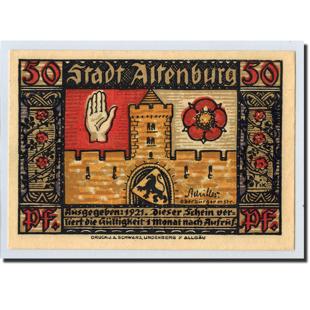 Banknote, Germany, Altenburg Stadt, 50 Pfennig, chevalier, 1921, Undated