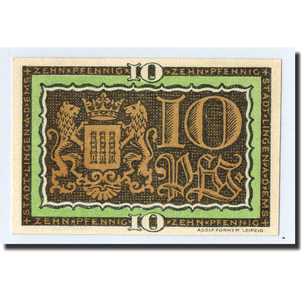 Banknote, Germany, Lingen Stadt, 10 Pfennig, Ecusson, O.D, Undated, UNC(63)