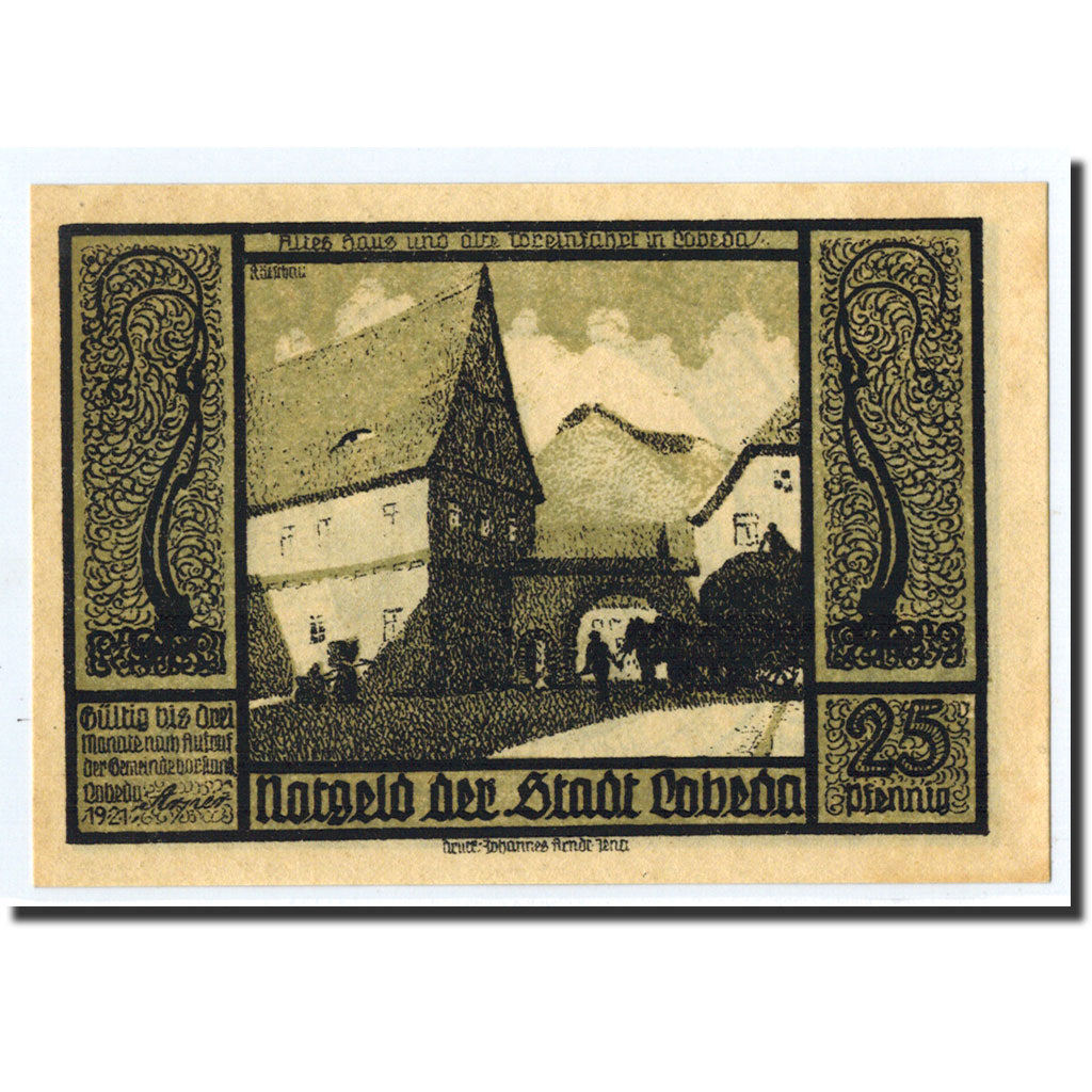 Banknote, Germany, Lobeda Stadt, 25 Pfennig, paysage, 1921, Undated, UNC(63)