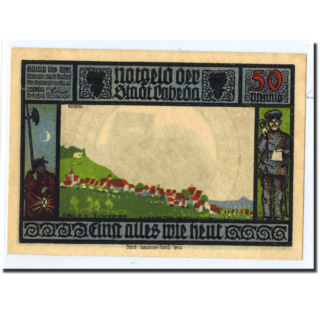 Banknote, Germany, Lobeda Stadt, 50 Pfennig, paysage, 1921, Undated, UNC(63)