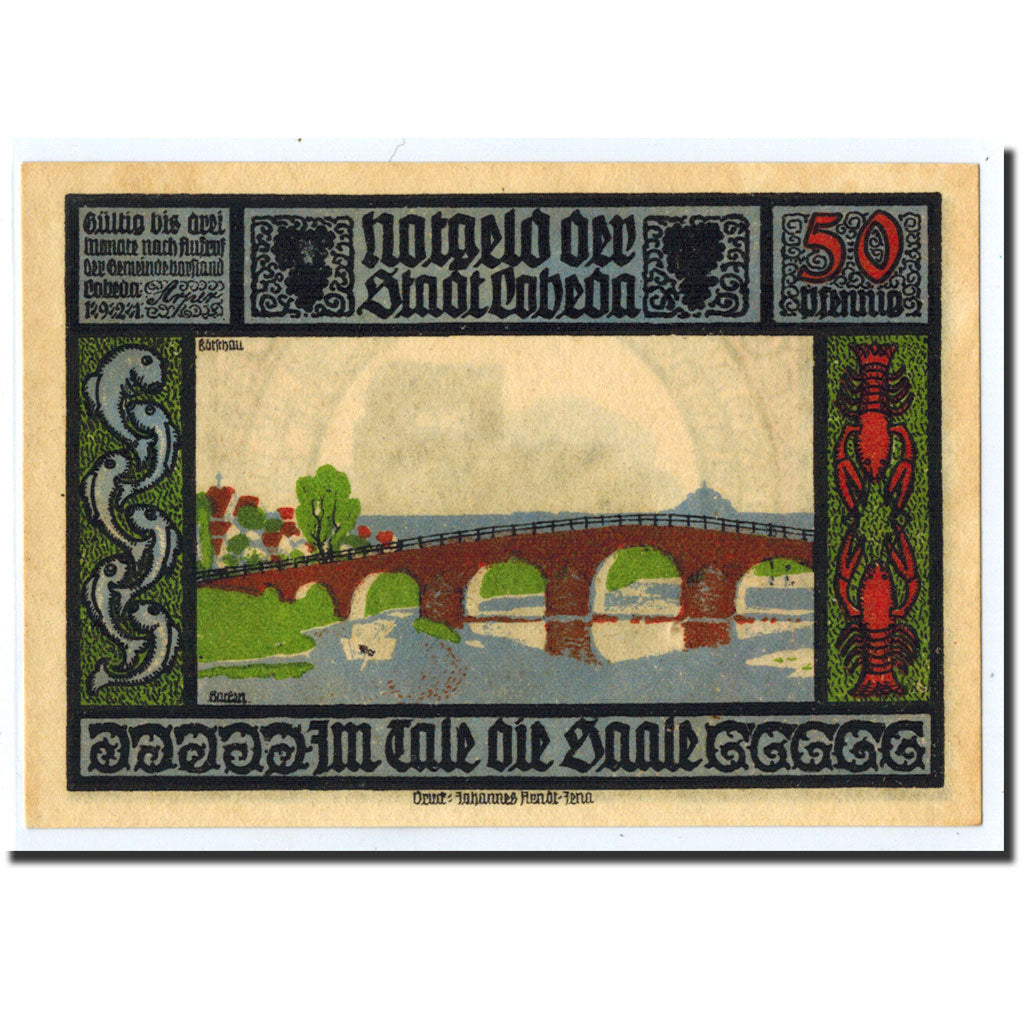 Banknote, Germany, Lobeda Stadt, 50 Pfennig, pont, 1921, Undated, UNC(63)