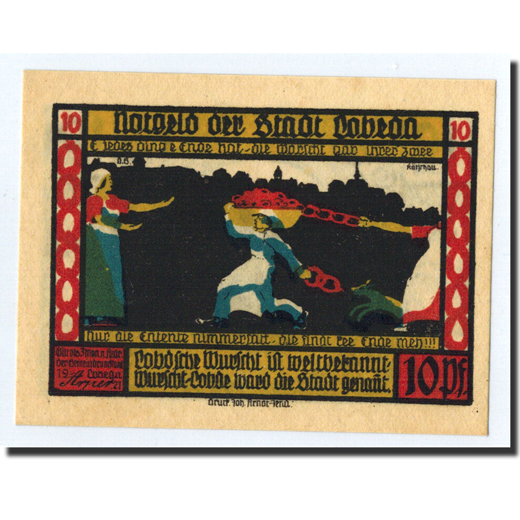 Banconote, Germania, Lobeda Stadt, 10 Pfennig, personnage, 1921, Undated, SPL