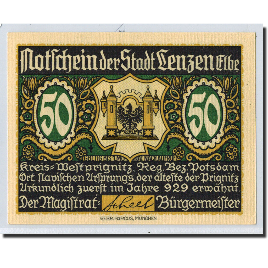 Banknote, Germany, Lenzen a.d. Elbe, 50 Pfennig, château, 1922, Undated