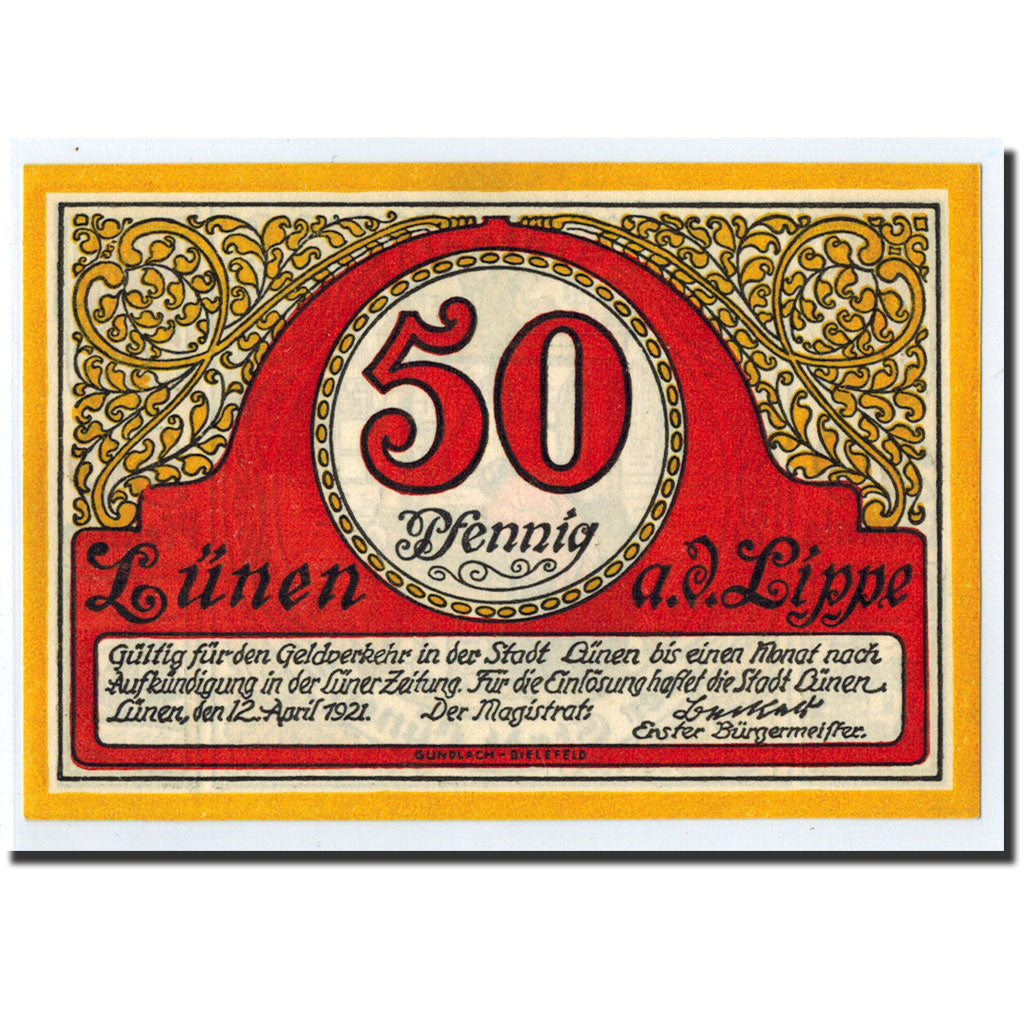 Banknote, Germany, Lunen Stadt, 50 Pfennig, puits, 1921, 1921-04-12, UNC(63)