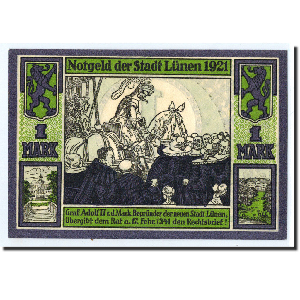 Banknote, Germany, Lunen Stadt, 1 Mark, chevalier, 1921, 1921-04-12, UNC(63)
