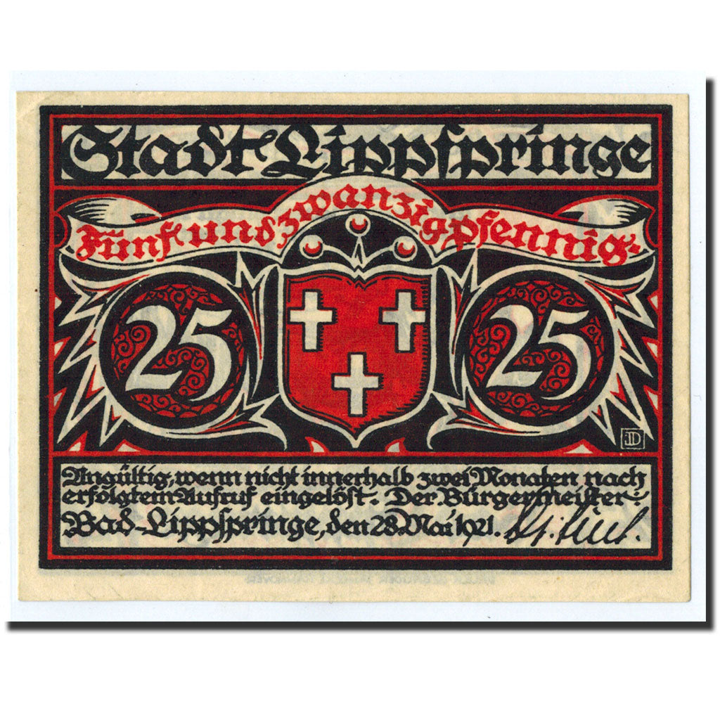 Banknote, Germany, Lippspringe, 25 Pfennig, agriculteur, 1921, 1921-05-28