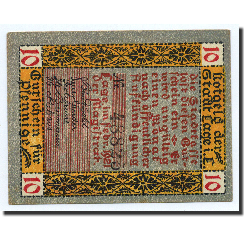 Billet, Allemagne, Lage Stadt, 10 Pfennig, personnage, 1921, Undated, SPL